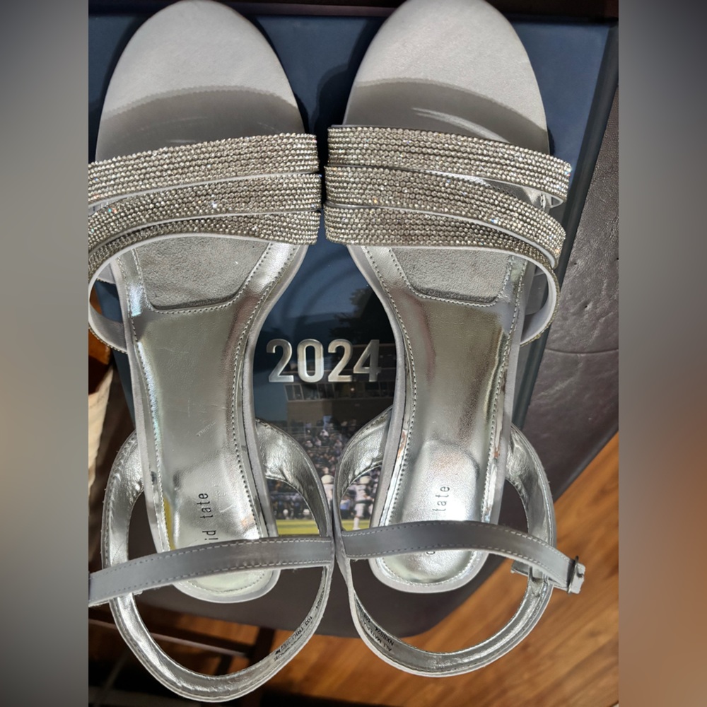 David Tate Silver Heels with Rhinestone Embellishments